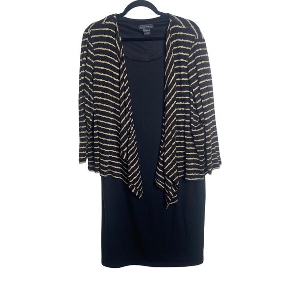 Jessica Howard 18W Dress Black Striped Metallic Cardigan Set Midi Career Cocktai - Picture 1 of 12